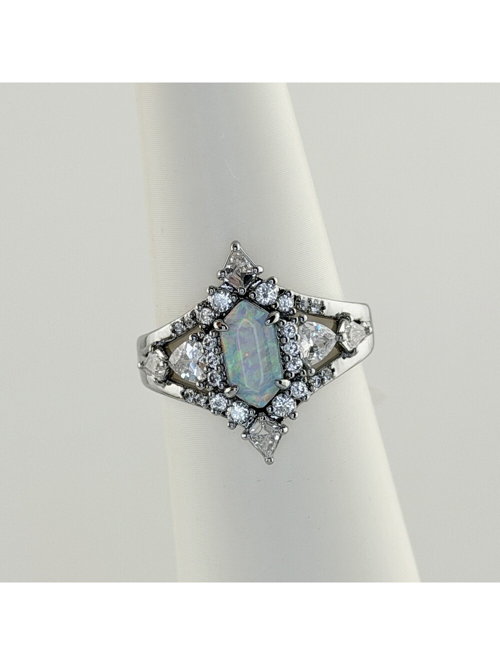 Bomb Party Sz 9 "Beyond Winged Dazzle" Milky White Opal on Hematite RG58892